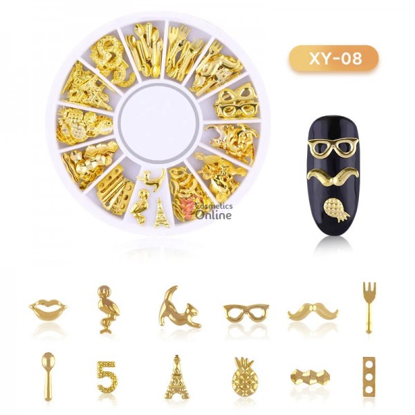 Carusel 3D pentru unghii C006FF cu forme metalice Aurii